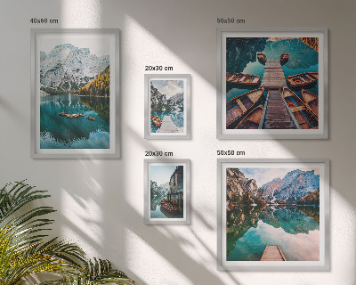 Decorațiune de perete set tablouri Bărci de lemn la lacuri de munte