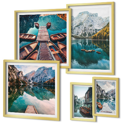 Decorațiune de perete set tablouri Bărci de lemn la lacuri de munte