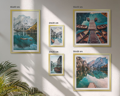 Decorațiune de perete set tablouri Bărci de lemn la lacuri de munte