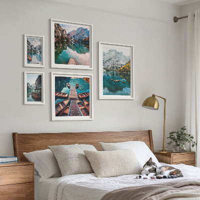 Decorațiune de perete set tablouri Bărci de lemn la lacuri de munte