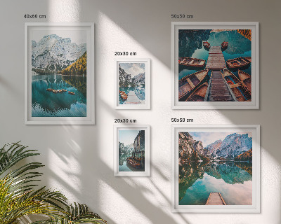 Decorațiune de perete set tablouri Bărci de lemn la lacuri de munte