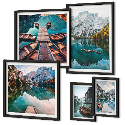 Decorațiune de perete set tablouri Bărci de lemn la lacuri de munte