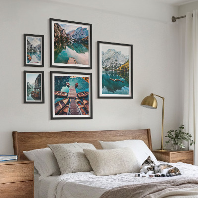 Decorațiune de perete set tablouri Bărci de lemn la lacuri de munte