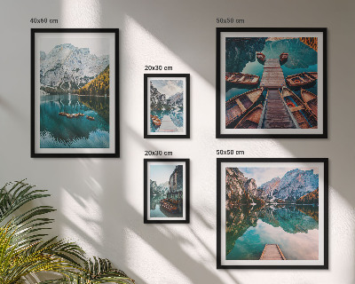 Decorațiune de perete set tablouri Bărci de lemn la lacuri de munte