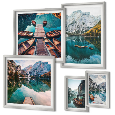 Decorațiune de perete set tablouri Bărci de lemn la lacuri de munte