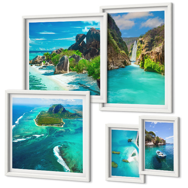Polyptic înrămat Cascade tropicale și plaje