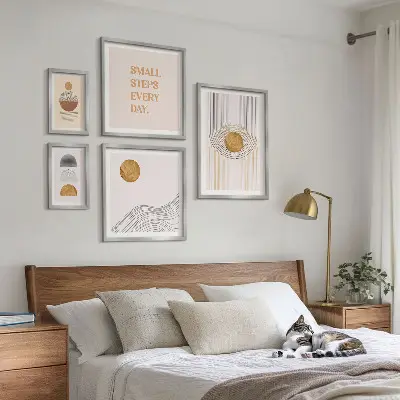 Tablou poliptic înrămat cu imprimeu abstract geometric