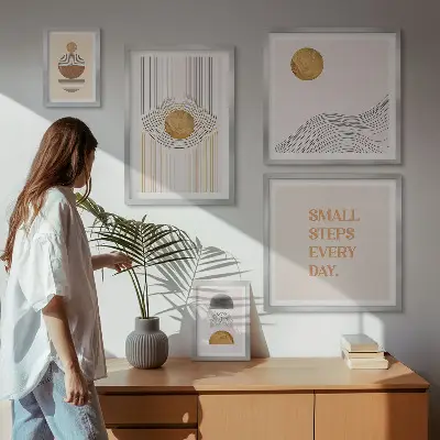 Tablou poliptic înrămat cu imprimeu abstract geometric