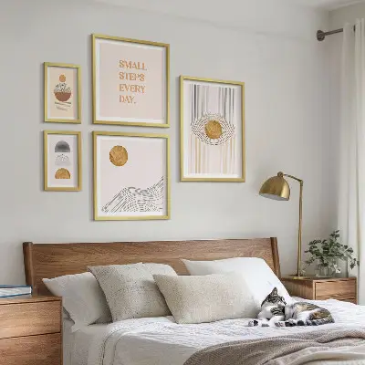 Tablou poliptic înrămat cu imprimeu abstract geometric