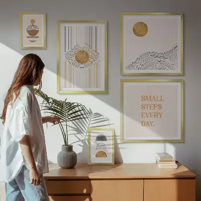 Tablou poliptic înrămat cu imprimeu abstract geometric