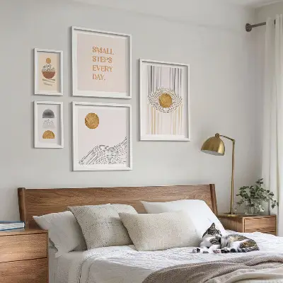 Tablou poliptic înrămat cu imprimeu abstract geometric