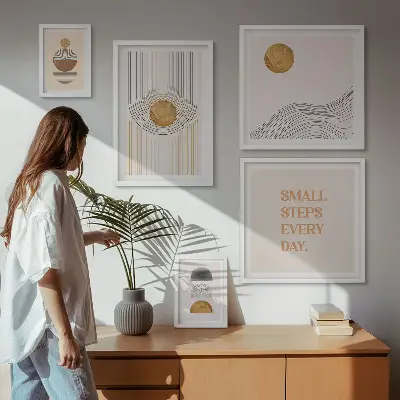 Tablou poliptic înrămat cu imprimeu abstract geometric
