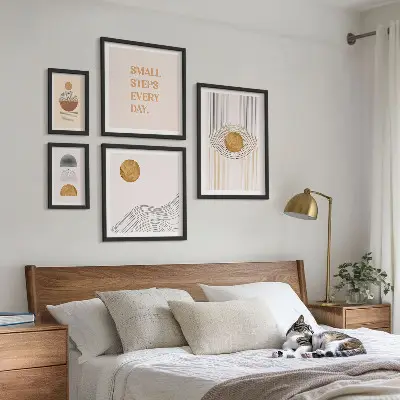 Tablou poliptic înrămat cu imprimeu abstract geometric