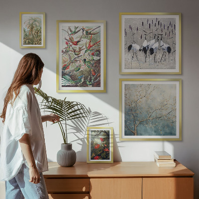 Decorațiune de perete set tablouri Păsări tropicale vintage
