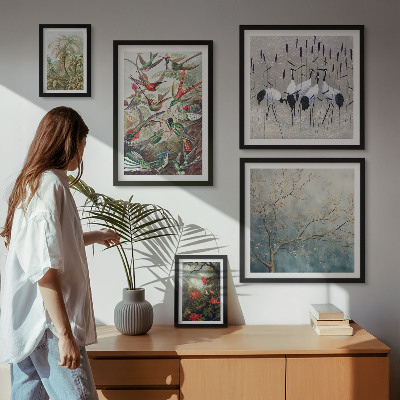 Decorațiune de perete set tablouri Păsări tropicale vintage
