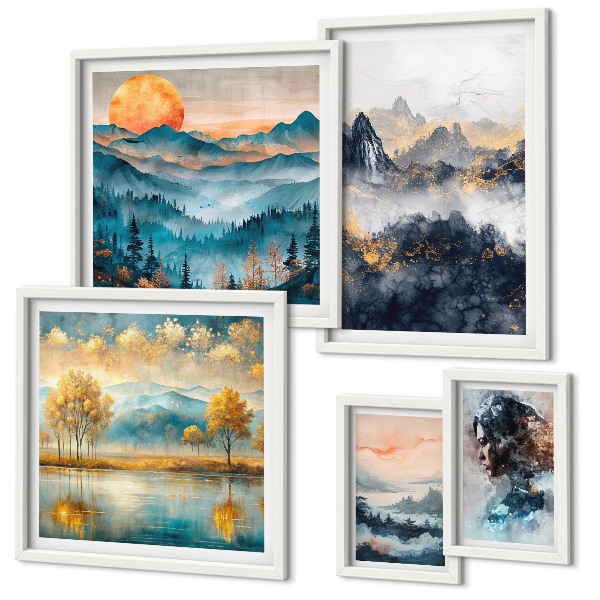 Decorațiune de perete set tablouri Peisaje montane și portrete