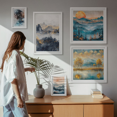 Decorațiune de perete set tablouri Peisaje montane și portrete