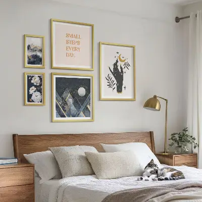 Tablou poliptic înrămat cu tematică boho, natură și mesaje inspiraționale