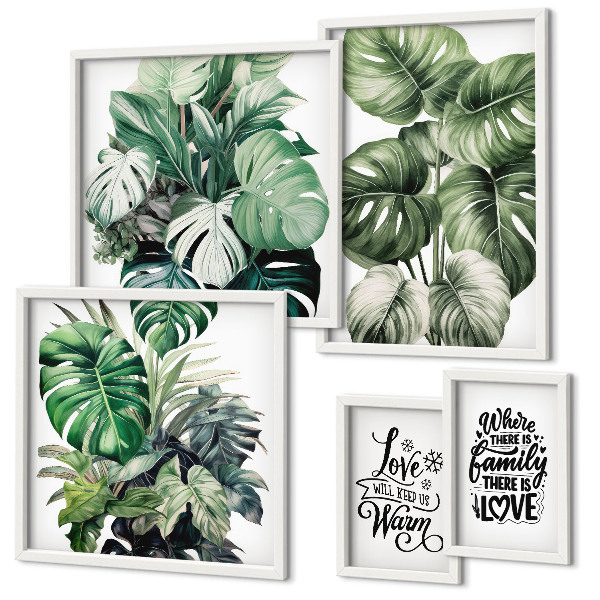 Decorațiune de perete set tablouri Motive vegetale, citate boho