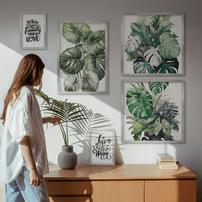Decorațiune de perete set tablouri Motive vegetale, citate boho