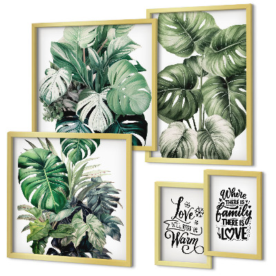 Decorațiune de perete set tablouri Motive vegetale, citate boho