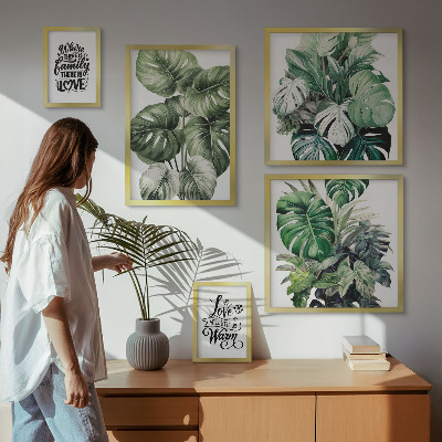 Decorațiune de perete set tablouri Motive vegetale, citate boho
