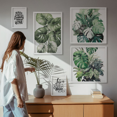Decorațiune de perete set tablouri Motive vegetale, citate boho