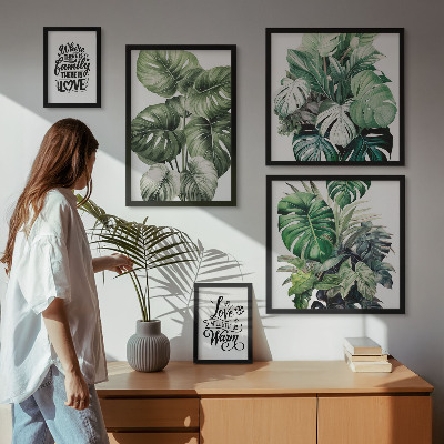Decorațiune de perete set tablouri Motive vegetale, citate boho