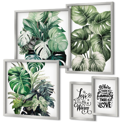 Decorațiune de perete set tablouri Motive vegetale, citate boho