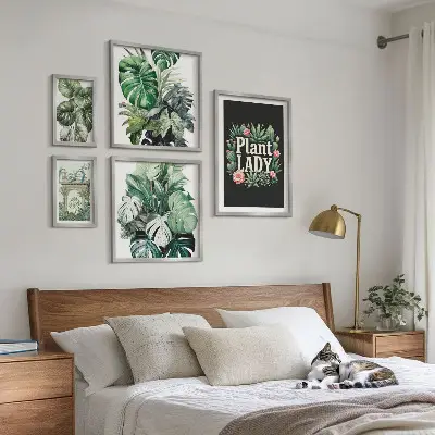 Tablou poliptic înrămat cu elemente botanice în stil boho