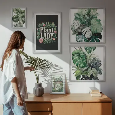 Tablou poliptic înrămat cu elemente botanice în stil boho