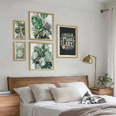 Tablou poliptic înrămat cu elemente botanice în stil boho