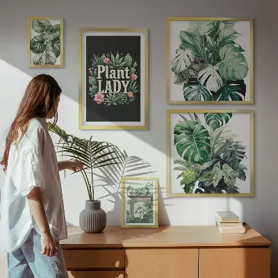 Tablou poliptic înrămat cu elemente botanice în stil boho