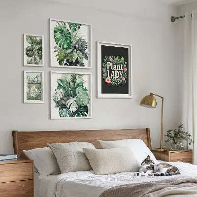 Tablou poliptic înrămat cu elemente botanice în stil boho