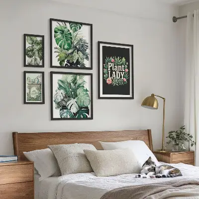 Tablou poliptic înrămat cu elemente botanice în stil boho
