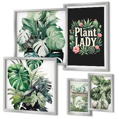 Polyptic înrămat Accente boho de verde plantat