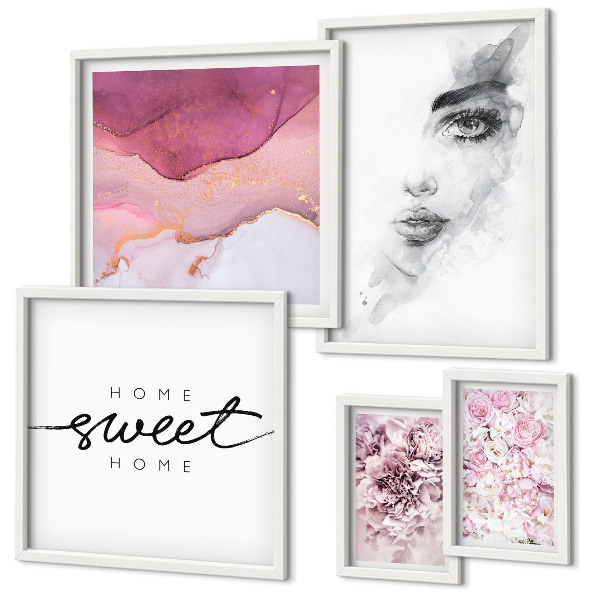 Decorațiune de perete set tablouri Portrete de femei, flori, pastel