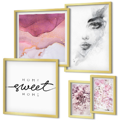 Decorațiune de perete set tablouri Portrete de femei, flori, pastel