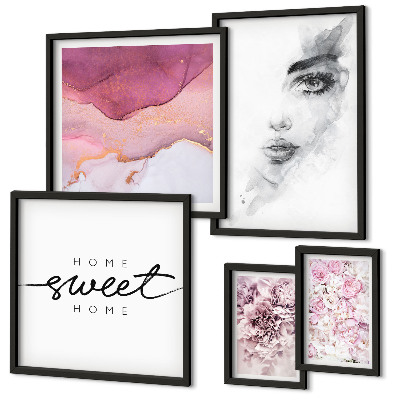 Decorațiune de perete set tablouri Portrete de femei, flori, pastel