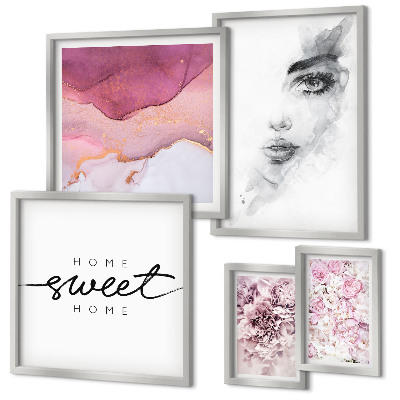 Decorațiune de perete set tablouri Portrete de femei, flori, pastel