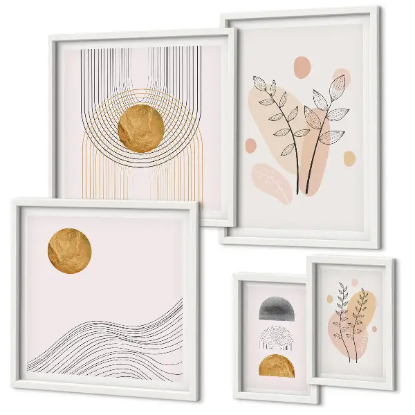 Tablou din piese multiple înrămat cu design de plante minimaliste elegante