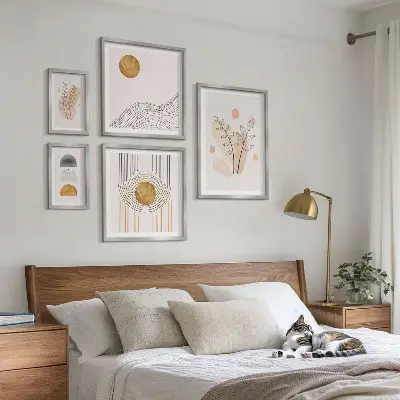 Tablou din piese multiple înrămat cu design de plante minimaliste elegante