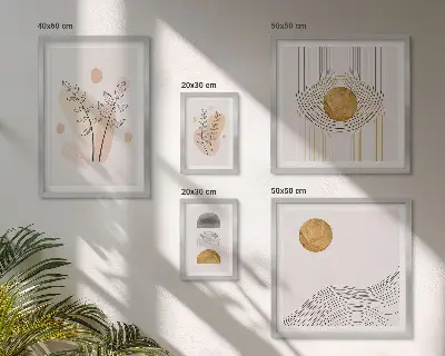 Tablou din piese multiple înrămat cu design de plante minimaliste elegante