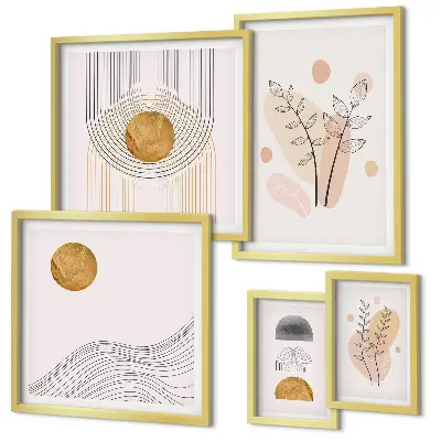 Tablou din piese multiple înrămat cu design de plante minimaliste elegante