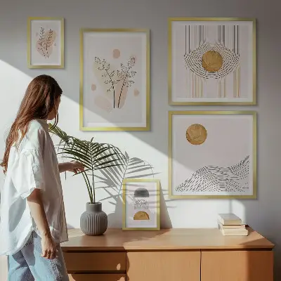 Tablou din piese multiple înrămat cu design de plante minimaliste elegante