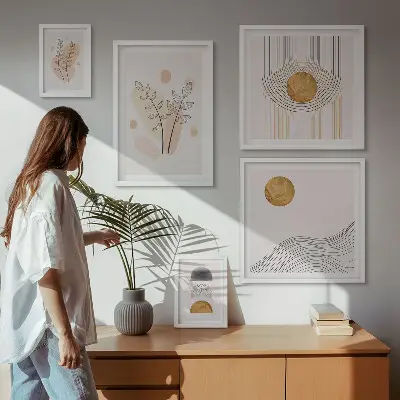 Tablou din piese multiple înrămat cu design de plante minimaliste elegante