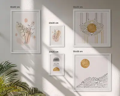 Tablou din piese multiple înrămat cu design de plante minimaliste elegante