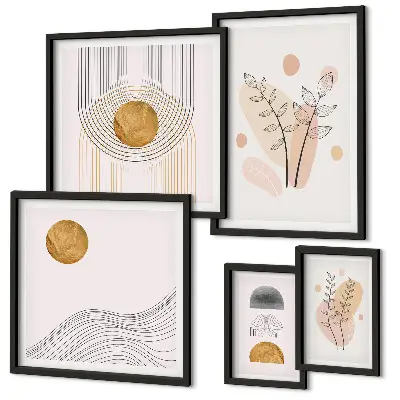 Tablou din piese multiple înrămat cu design de plante minimaliste elegante