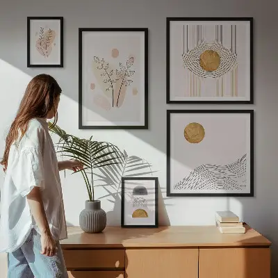 Tablou din piese multiple înrămat cu design de plante minimaliste elegante
