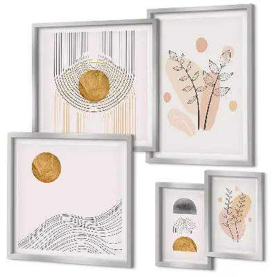 Tablou din piese multiple înrămat cu design de plante minimaliste elegante